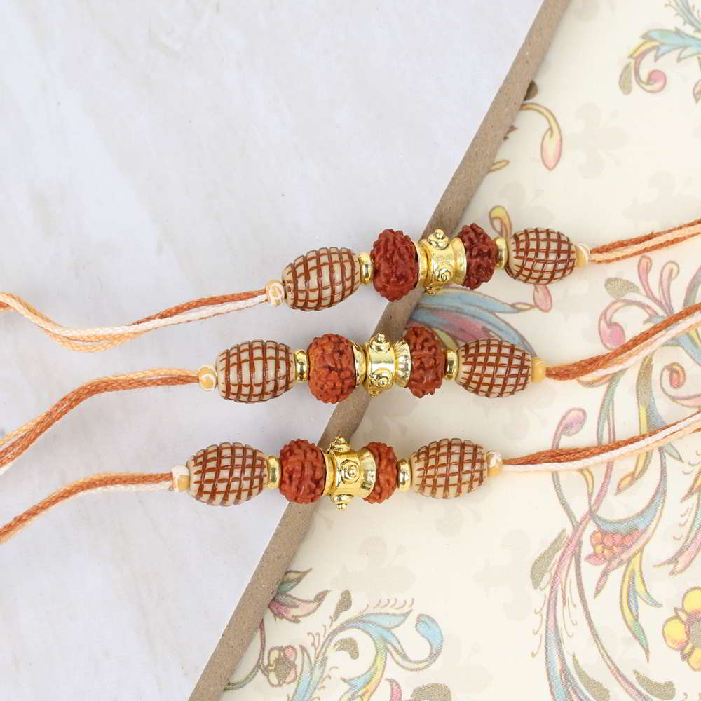 Double Rudraksha Three Rakhi for Brothers