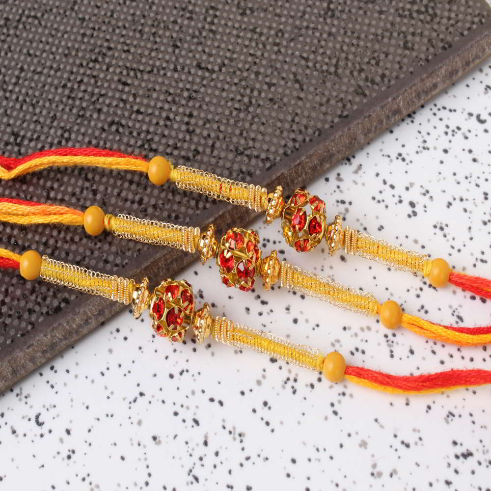 Triple Diamond Studded Rudraksha Rakhi