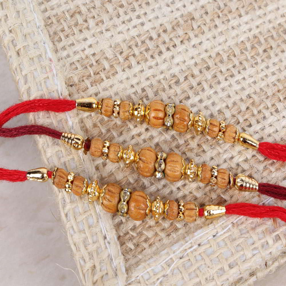 Fashionable Wooden Beads Triple Rakhi Sets