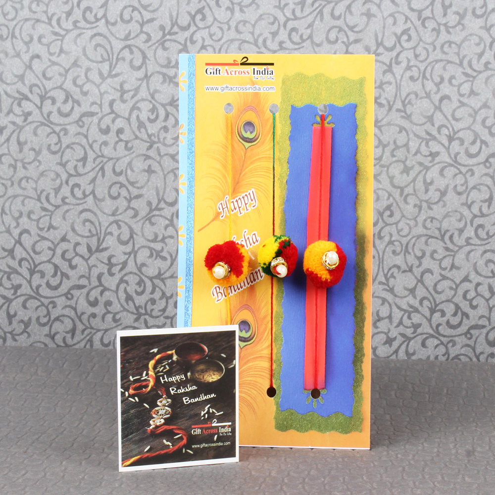 Set of Three Multicolor Gonda Rakhis Combo