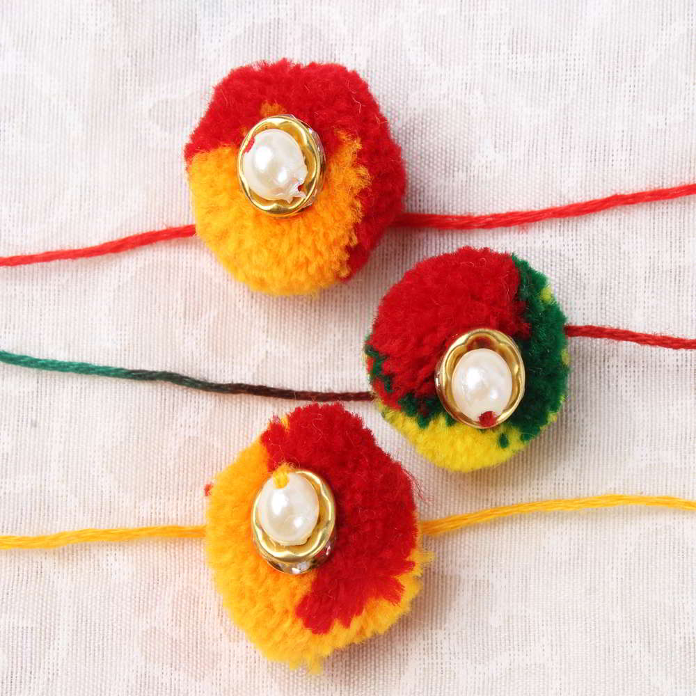 Set of Three Multicolor Gonda Rakhis Combo