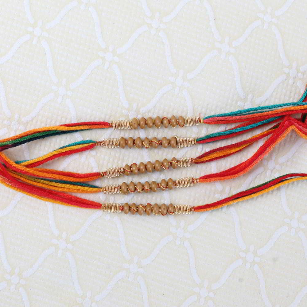 Fancy Wooden Color Beads Five Rakhis