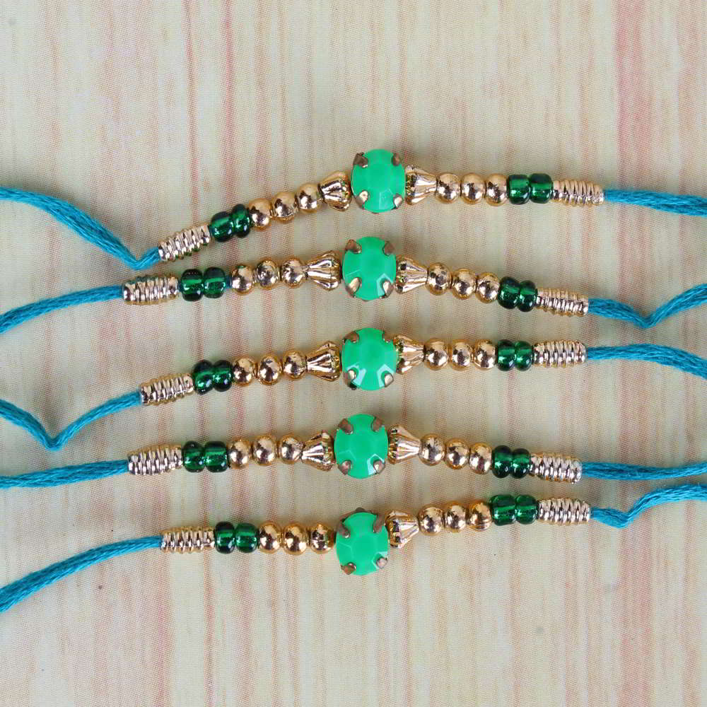 Green Stone Set of 5 Rakhis