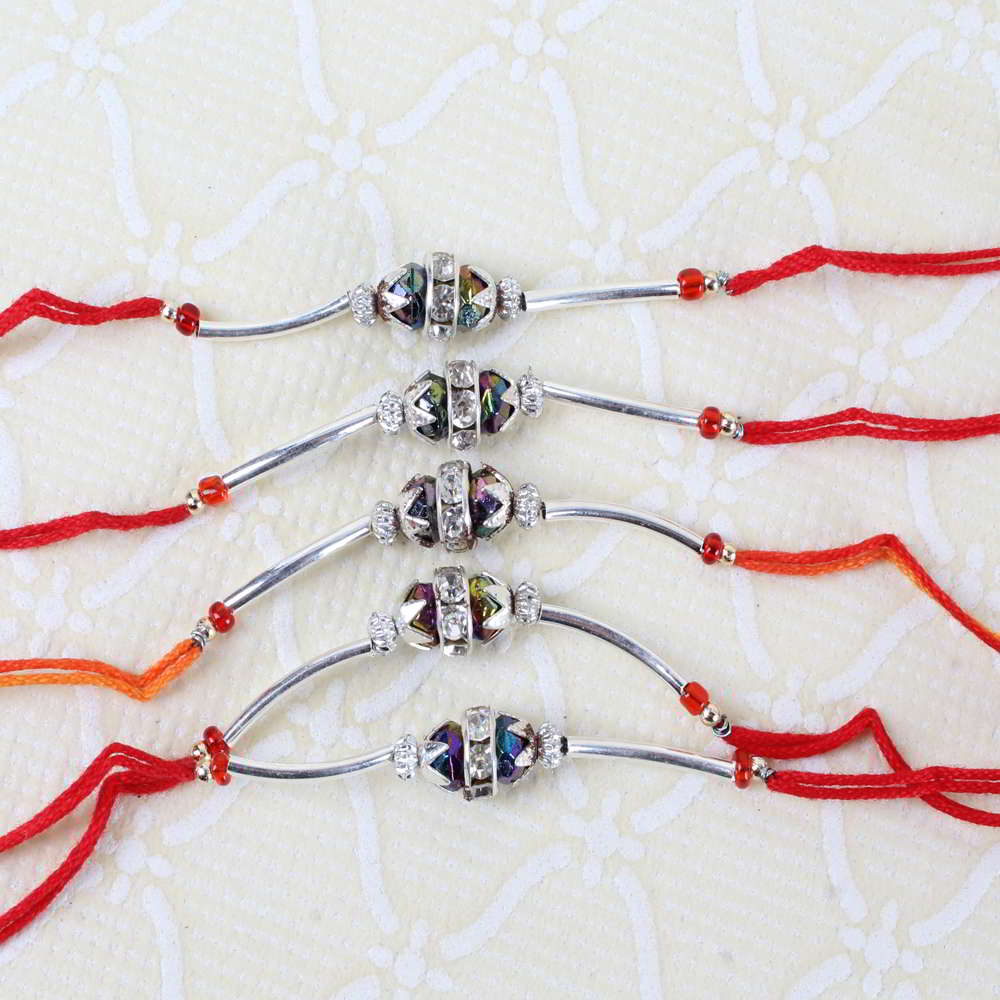 Silver Diamond Ring Set of Five Rakhis