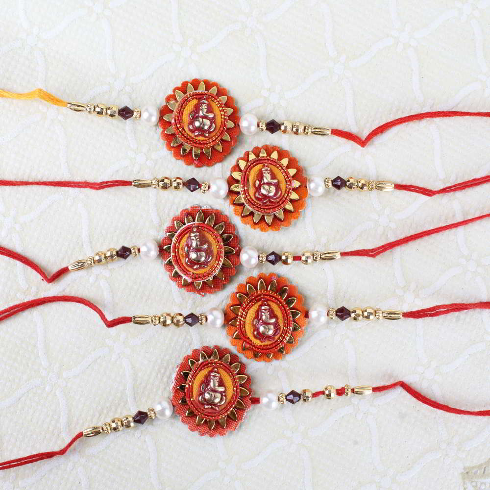 Collection of Five Ganesha Floral Design Rakhi