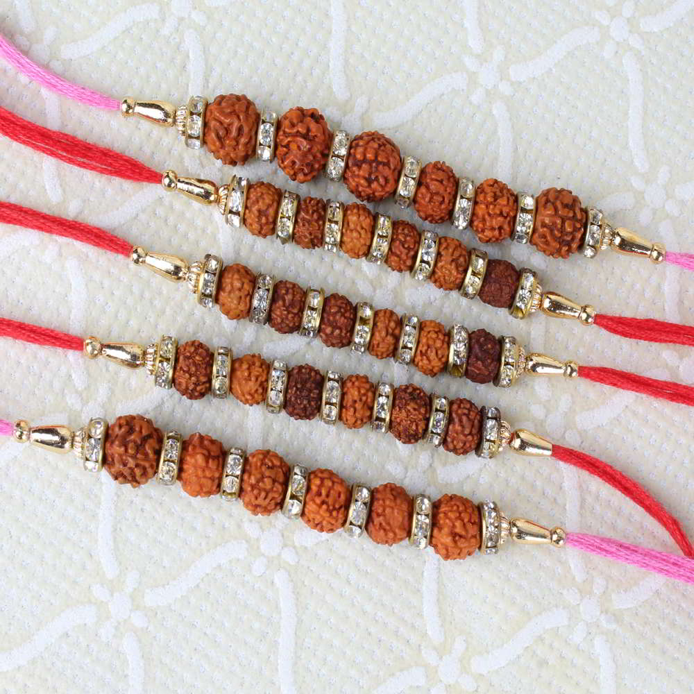 Pack of Five Rudraksha Diamond Rakhi