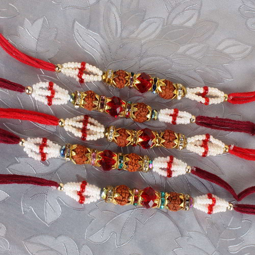 Five Rudraksha and Crystal Rakhi