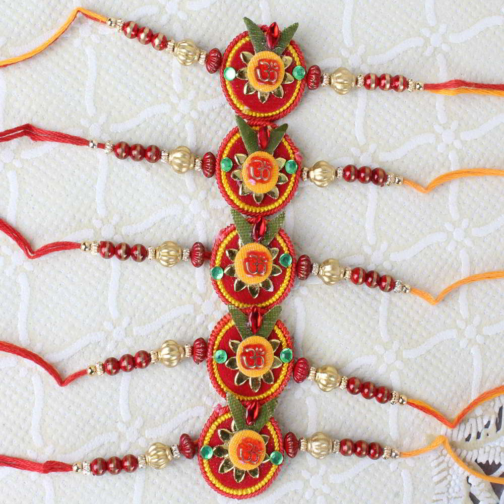 Five Om Floral and Beads Rakhi