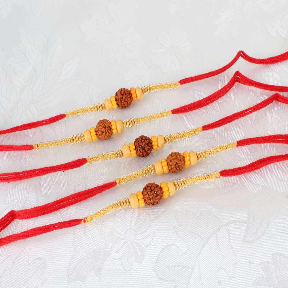 Set of Five Single Rudraksha Rakhi