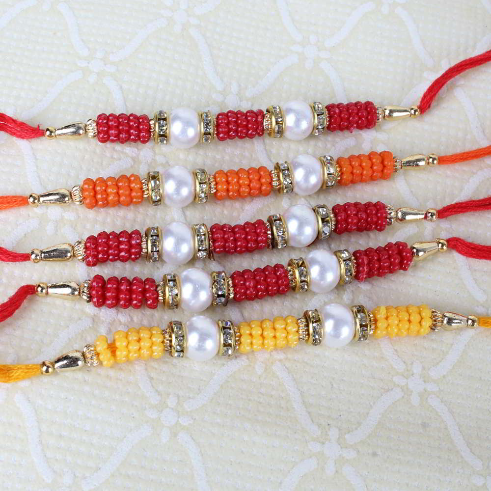 Set of Five Pearl and Small Beads Rakhi