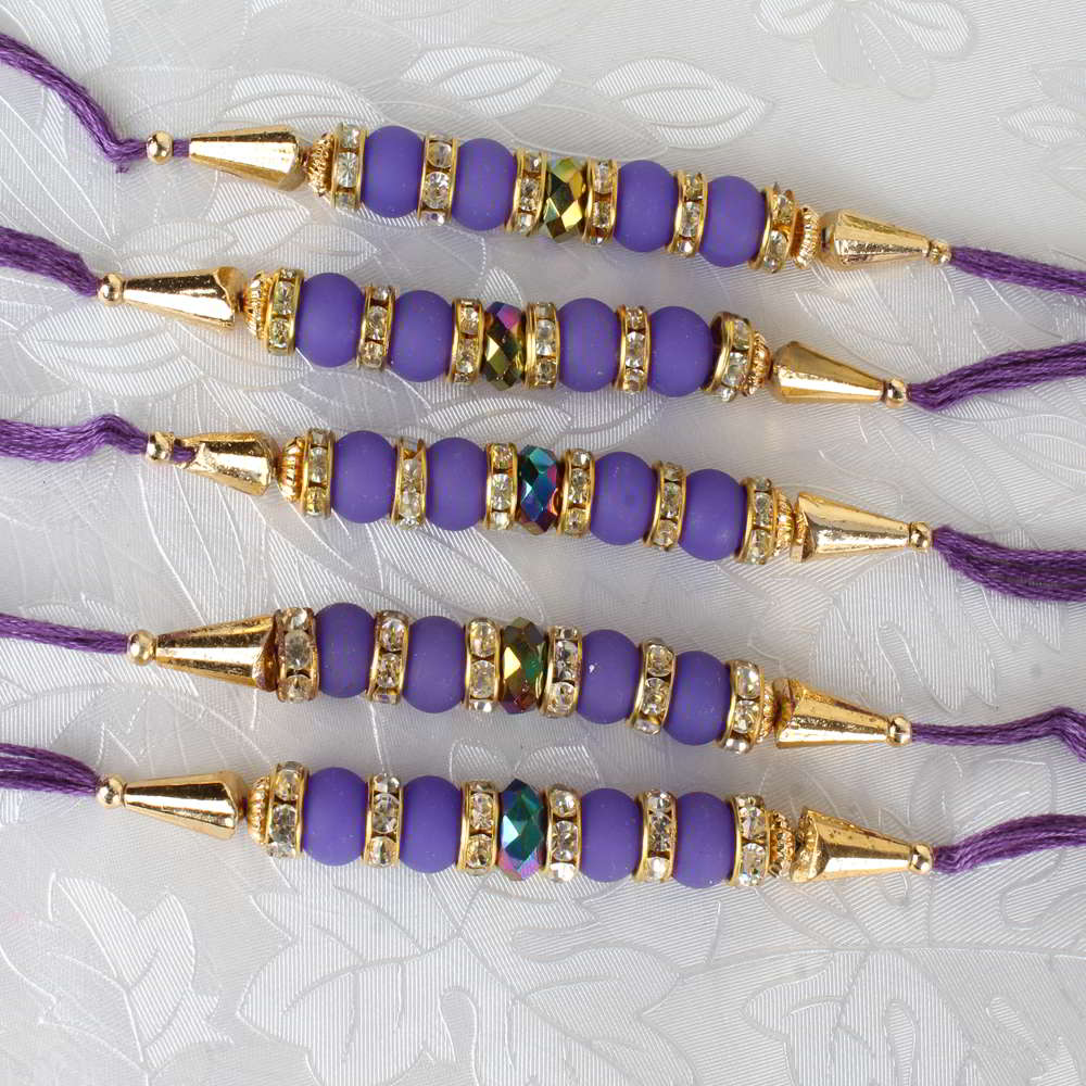 Five Shiny Crystal and Colorful Beads Rakhi