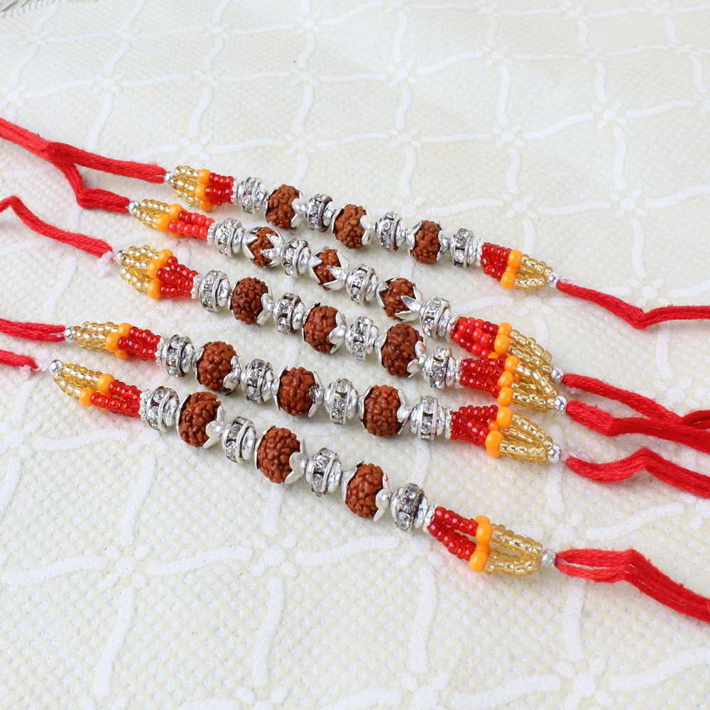 Five Triptych Rudraksha Rakhi