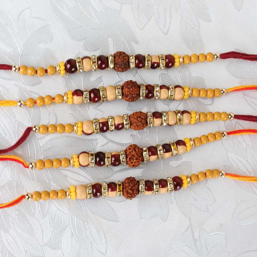 Set of 5 Rudraksha Beaded Rakhi