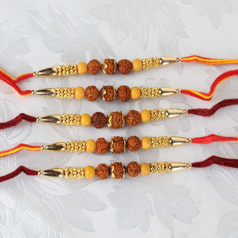 Pack of Five Devotional Triple Rudraksha Rakhi