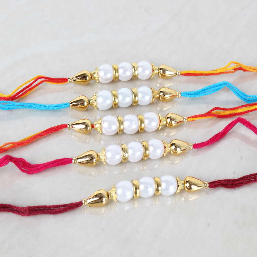 Amazing Combo of Five Golden Pearl Rakhi