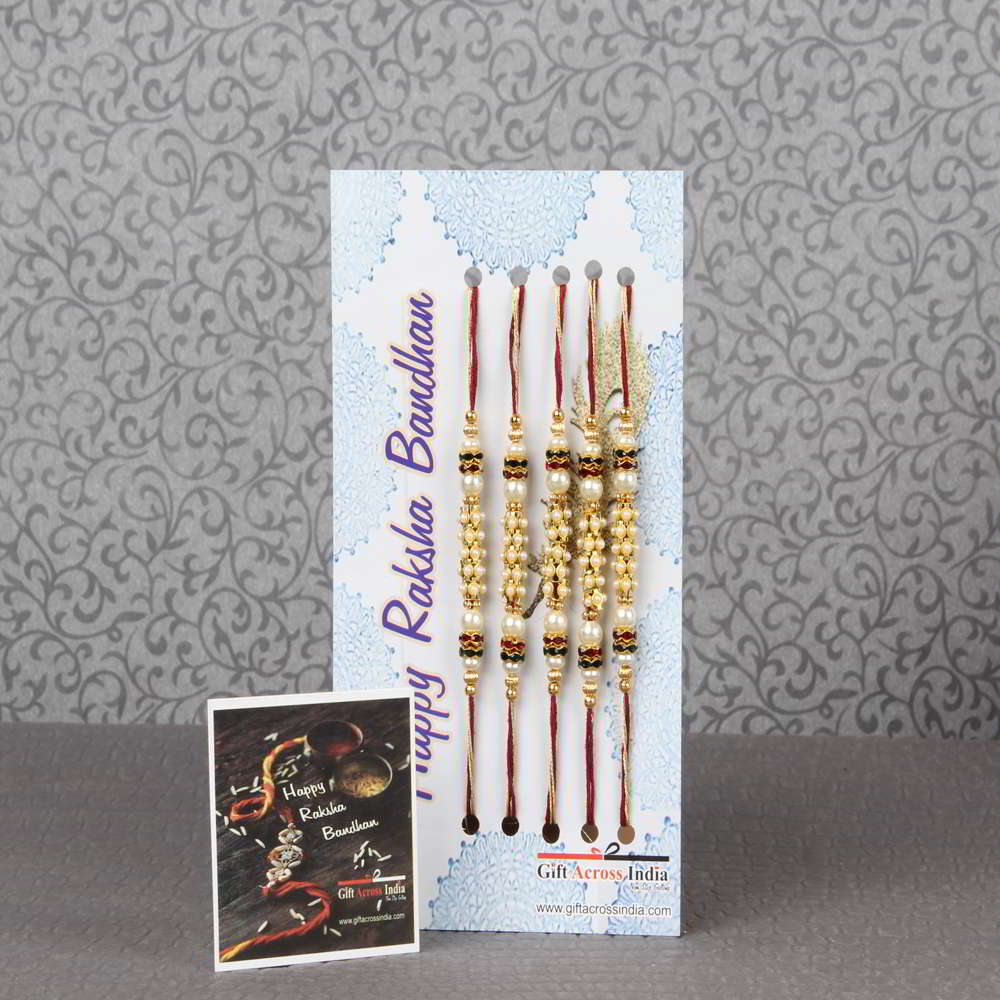 Pack of Five Stunning Tiny Pearl Beads Rakhi