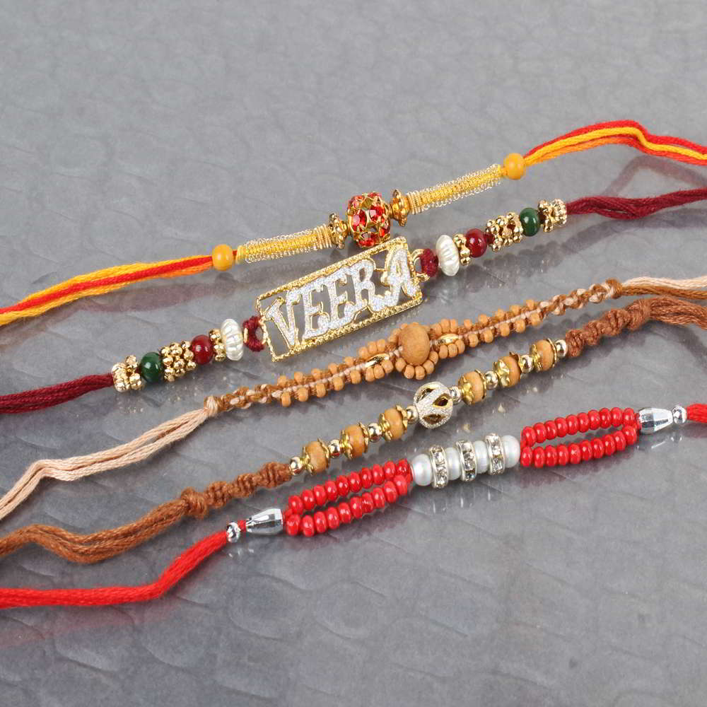 Luminous Pack of Five Studded Beads Rakhi-USA