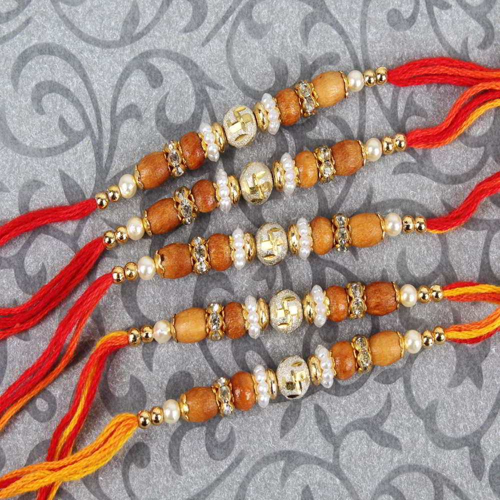 Premium Set of Five Divine Swastika Rakhi