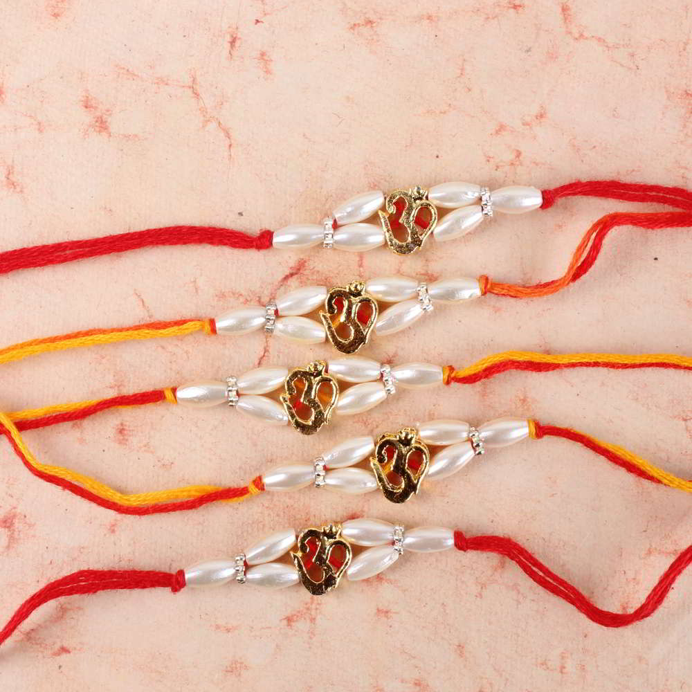 Striking Five Om Pearl Beads Rakhi