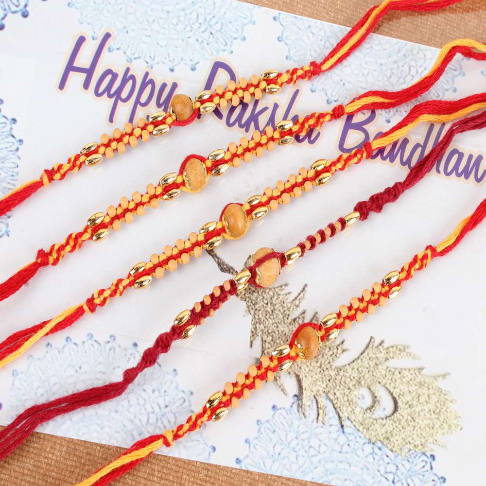 Five Wooden Striking Beads Rakhi