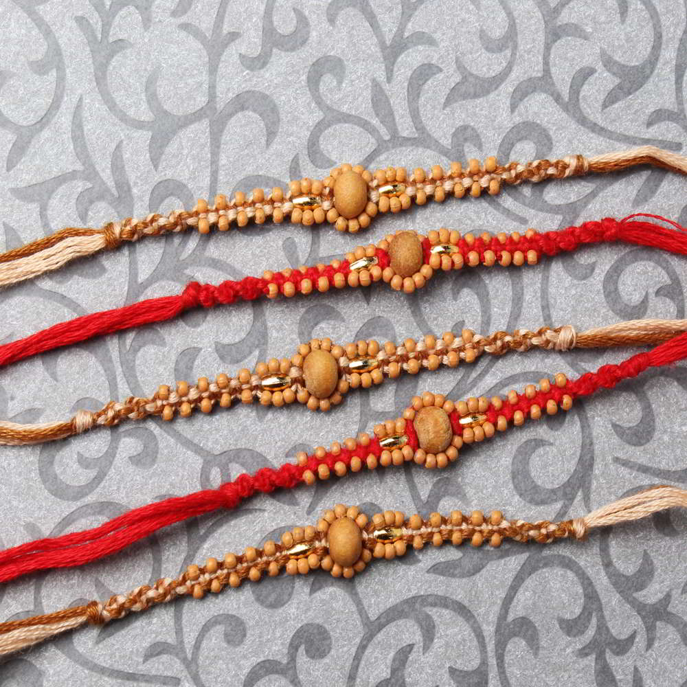 Combo of Five Tiny Wooden Beads Rakhi