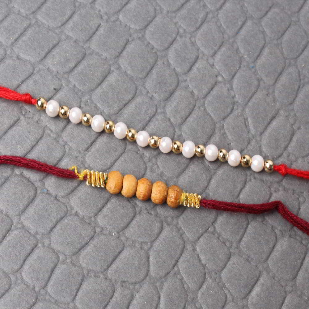 Artificial Pearl and Wooden Rakhi