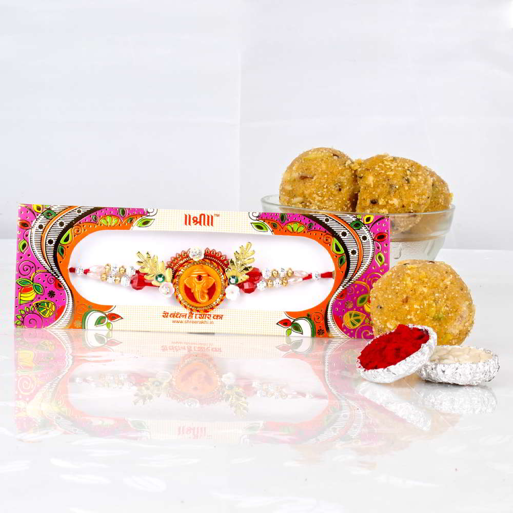 Ganesha Rakhi with Besan Ladoo-Worldwide