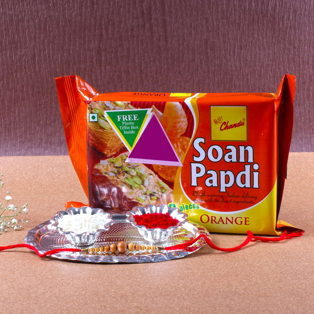 Small Rakhi Thali with Soan Papadi-Worldwide
