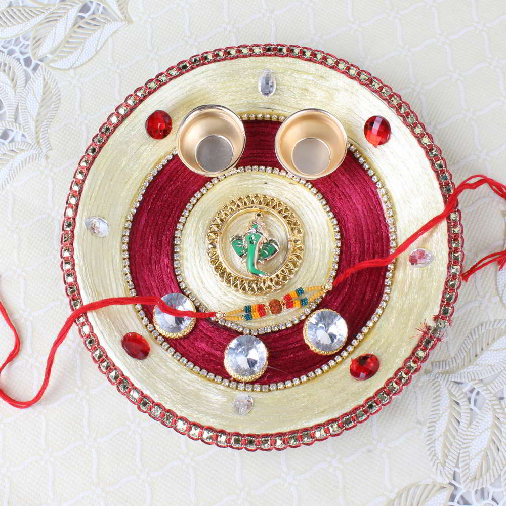 Ganesha Mukh Diamond Designer Puja Thali with Rakhi - Australia