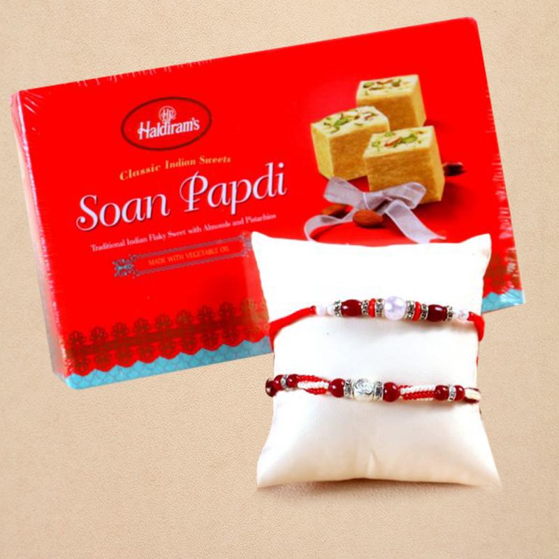 Beaded Rakhis with Soan Papdi