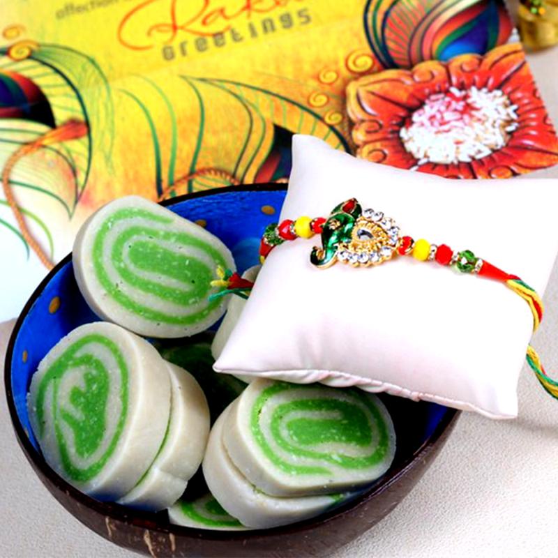 Ganesha Rakhi with Pista Cassata Roll