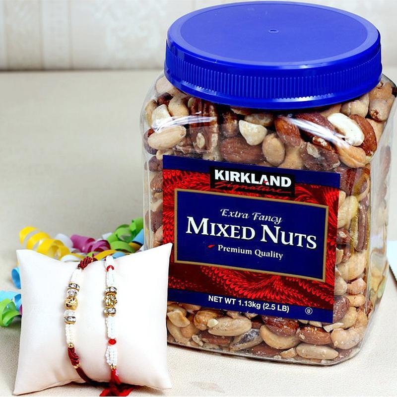 Two Stylish Rakhis with Mix Nuts