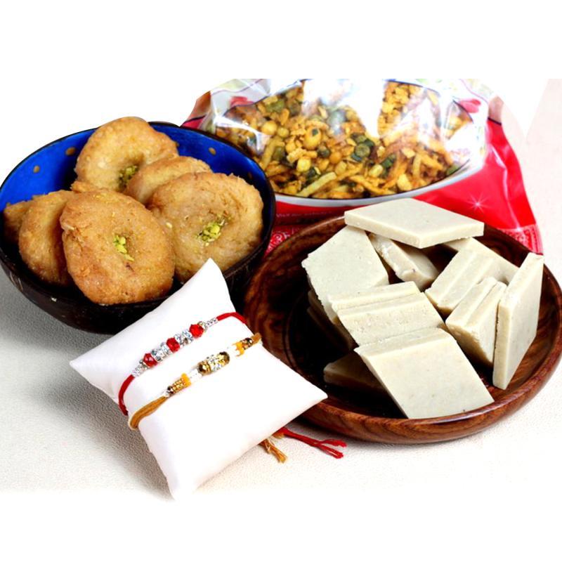 Rakhi with Balushahi-Kaju Katli-Snacks
