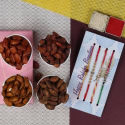 Rakhi Gift Hampers - Four Rakhi with Honey Pizza Peri Peri Black Pepper Almonds 