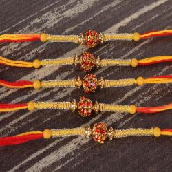 Set Of 5 Rakhis - Collection of Five Simple Diamond Studded Rakhi