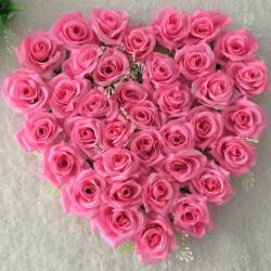 Heart Shape Arrangement - 35 Pink Roses Arranged In Heart Shape