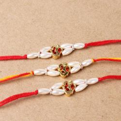 Set Of 3 Rakhis - Trio Golden Om Divine Rakhis Combo