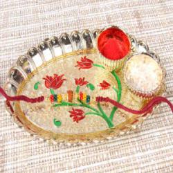 Rakhi With Puja Thali - Rudraksha Rakhi with Mini Designer Thali