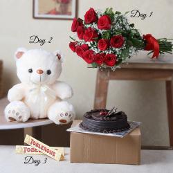 Valentine Flowers with Teddy Soft Toy - Three Days Valentine Gift for Someone Special