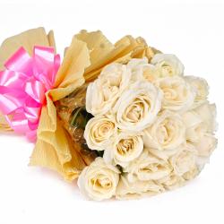 Condolence Gifts - Simple Eighteen White Roses Bouquet