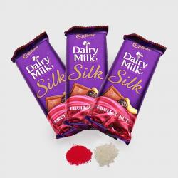 Bhai Dooj Tikka - 3 Bars of Cadbury Dairy Milk Silk Chocolate for Bhai Dooj