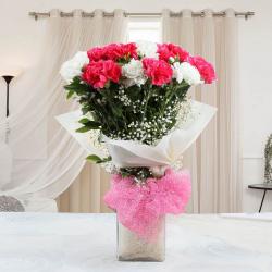 Flowers by Name - Glass Vase of Mixed Carnations Flowers