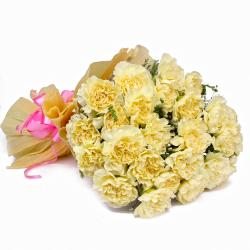 Carnations - Twenty Five Light Yellow Carnations in Tissue Wrapped