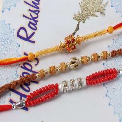Set Of 3 Rakhis - Pair of Three Studded Beads Rakhi Combo