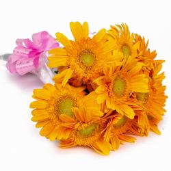 Gifts for Son - Hand Tied 10 Yellow Gerberas