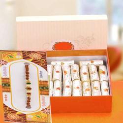 Pearl Rakhis - Kaju Roll Sweets with Rakhi Same Day Delivery