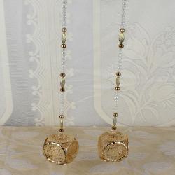 Home Decor Gifts Online - Pearl and Golden Beads String Diwali Lighting Door Hanging