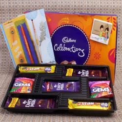 Set Of 2 Rakhis - Cadbury Celebration Chocolate with Tiny Beads Rakhi