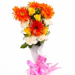 Gifts For Friends - Bunch of Assortment of Seasonal Flowers  in Paper Wrapping