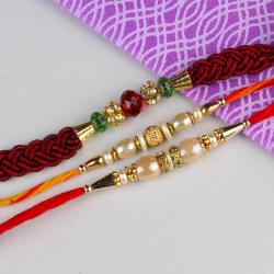 Set Of 3 Rakhis - Three Exclusive Pearl and Beads Rakhis Set